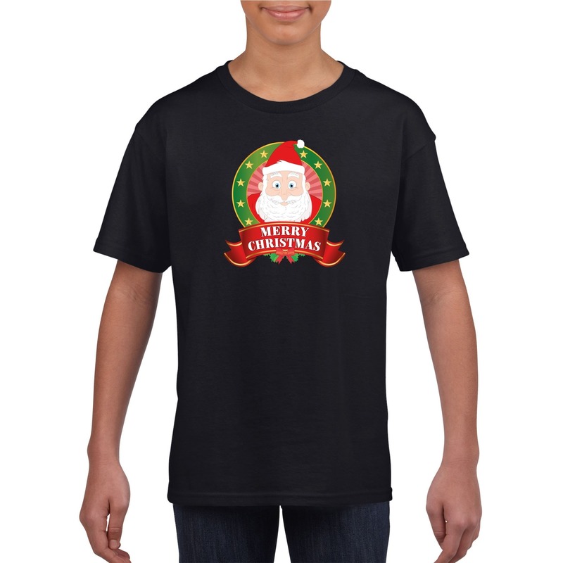 Zwart Kerst t-shirt voor kinderen met Kerstman print