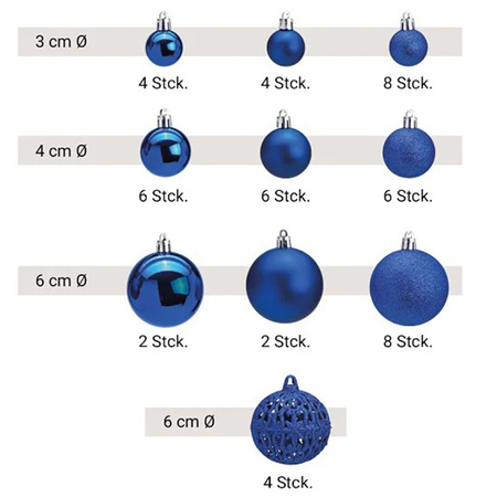 100x Kunststof kerstballen blauw 3, 4 en 6 cm