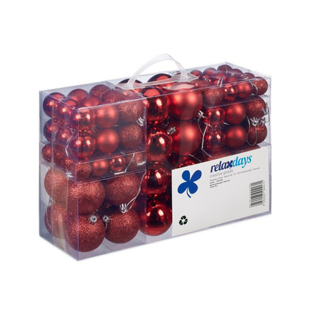 100x Rode kunststof kerstballen 3, 4 en 6 cm glitter, mat, glans