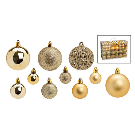 100x stuks kunststof kerstballen goud 3, 4 en 6 cm