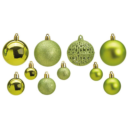 100x stuks kunststof kerstballen lime groen 3, 4 en 6 cm