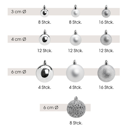 100x stuks kunststof kerstballen zilver 3, 4 en 6 cm