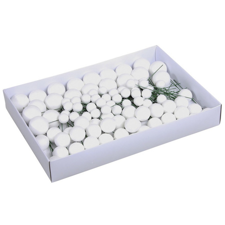 100x Witte glitter mini kerstballen stekers kunststof 2/3/4 cm 