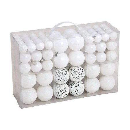 100x Witte kunststof kerstballen 3, 4 en 6 cm