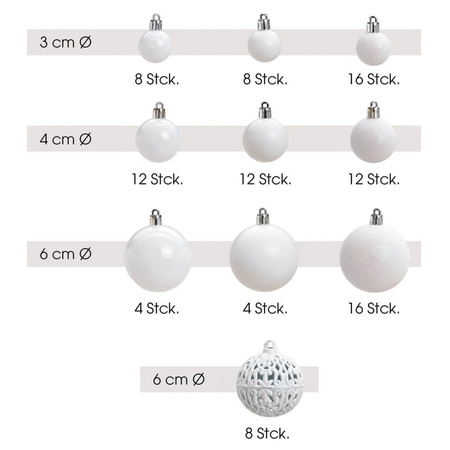 100x Witte kunststof kerstballen 3, 4 en 6 cm