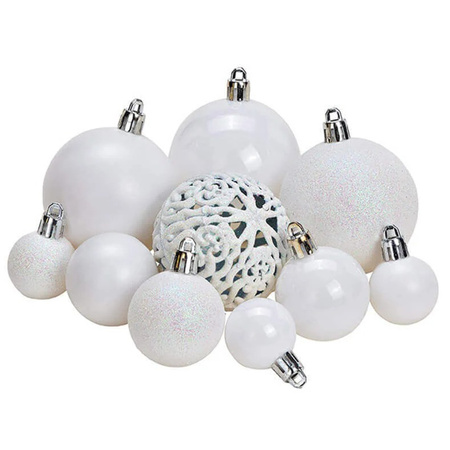 100x White plastic Christmas balls 3, 4 and 6 cm