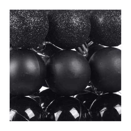 100x Zwarte kunststof kerstballen 3, 4 en 6 cm glitter, mat, glans
