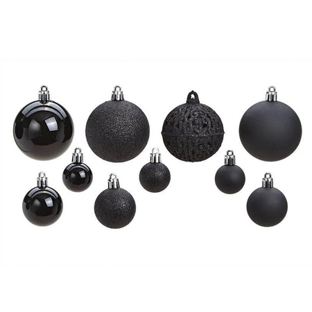 100x Zwarte kunststof kerstballen 3, 4 en 6 cm