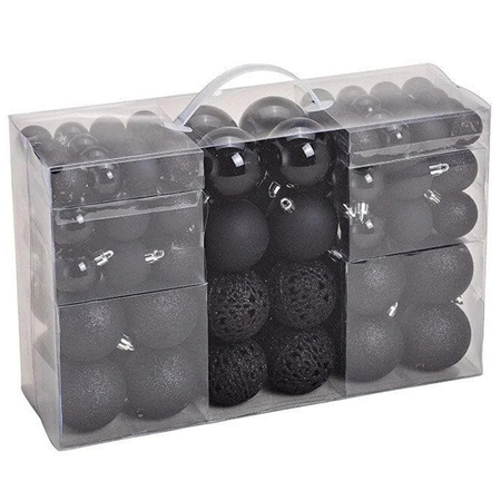 100x Zwarte kunststof kerstballen 3, 4 en 6 cm