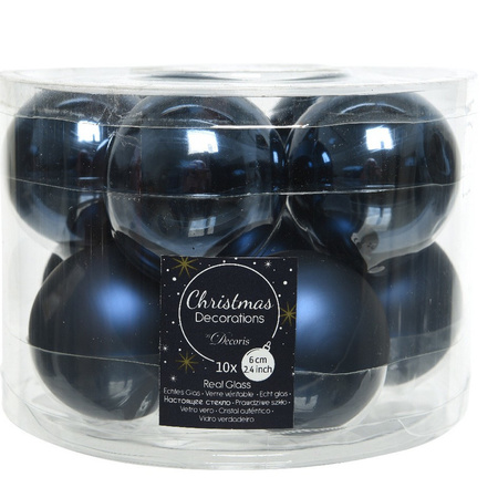 Glazen kerstballen pakket donkerblauw glans/mat 32x stuks inclusief piek mat