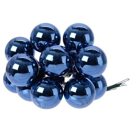 10x Dark blue glass mini baubles on wires 2 cm shiny