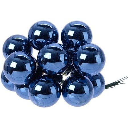 10x Donkerblauwe mini kerstballen kerststukje stekers 2 cm glans