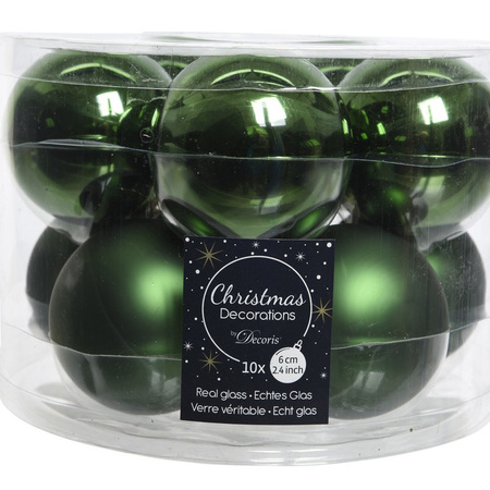 Glass Christmas boubles set 32x pieces dark green with tree topper frosted