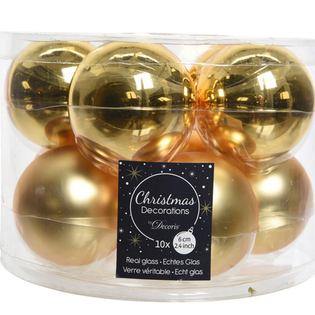 10x Gouden glazen kerstballen 6 cm glans en mat