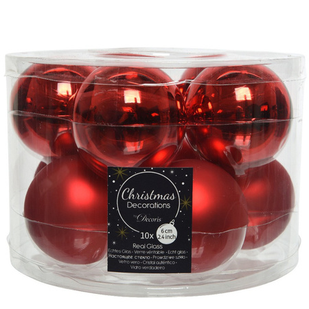 Glazen kerstballen pakket kerstrood glans/mat 38x stuks 4 en 6 cm inclusief haakjes