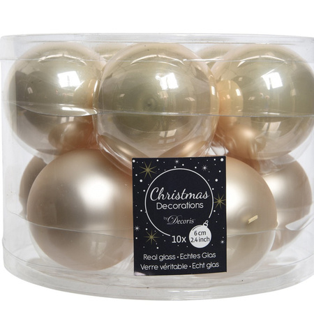 10x Light pearl glass Christmas baubles 6 cm shiny/matt