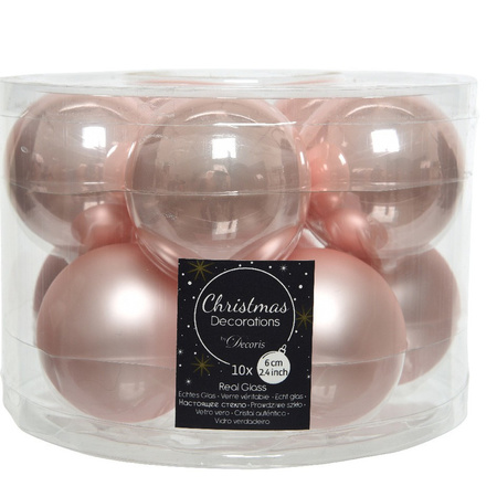 Groot pakket glazen kerstballen 50x lichtroze glans/mat 4-6-8 cm met piek glans