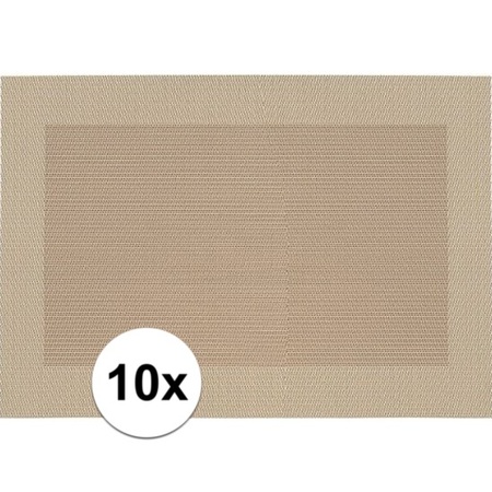 10x Placemats beige/bruin geweven/gevlochten met rand 45 x 30 cm