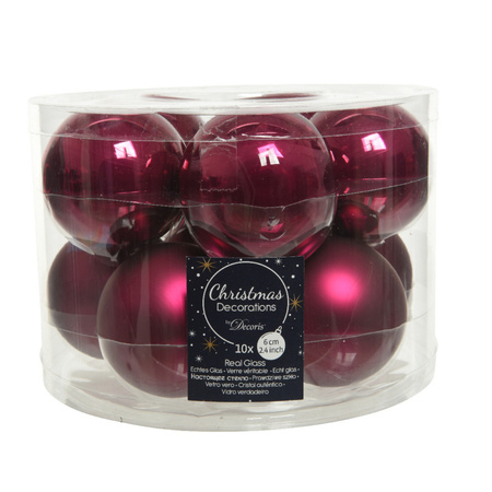 Glazen kerstballen pakket framboos roze glans/mat 32x stuks inclusief piek glans