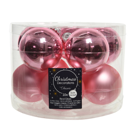 10x Glass Christmas baubles lipstick pink 6 cm matt/shiny