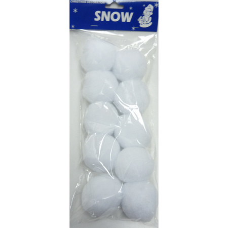 10x Witte kunst sneeuwballen 6 cm sneeuwversiering