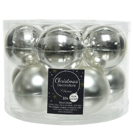 Glazen kerstballen pakket zilver glans/mat 32x stuks inclusief piek glans