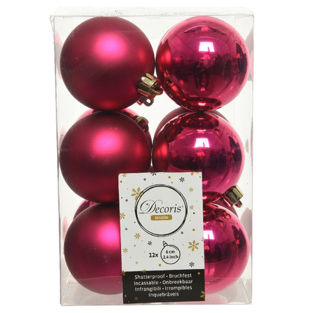 12x Bessen roze kerstballen 6 cm kunststof mat/glans