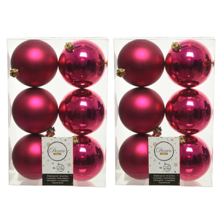 12x Berry Christmas baubles 8 cm plastic matte/shiny