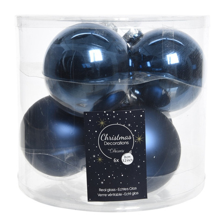12x Dark blue glass Christmas baubles 8 cm shiny/matt