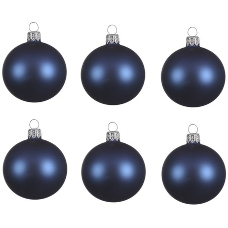 12x Dark blue glass Christmas baubles 8 cm matte