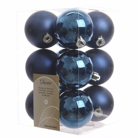 Christmas decorations baubles with topper 6-8-10 cm set darkblue 45x pieces