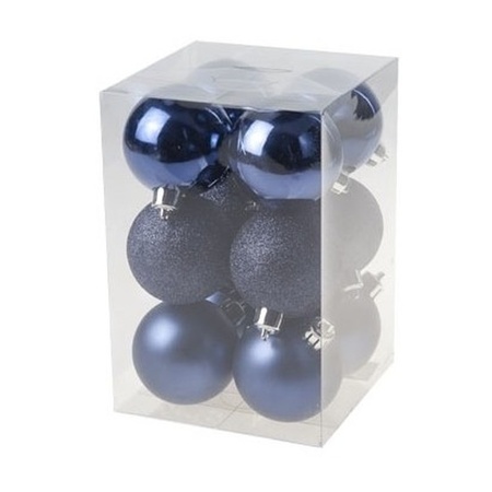 24x stuks kunststof kerstballen mix van donkerblauw en roze 6 cm