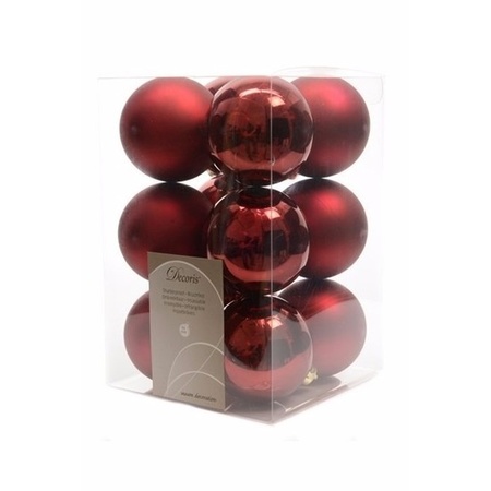 Kerstversiering kunststof kerstballen met piek donkerrood 6-8-10 cm pakket van 45x stuks
