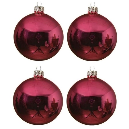 12x Fuchsia roze glazen kerstballen 10 cm glans