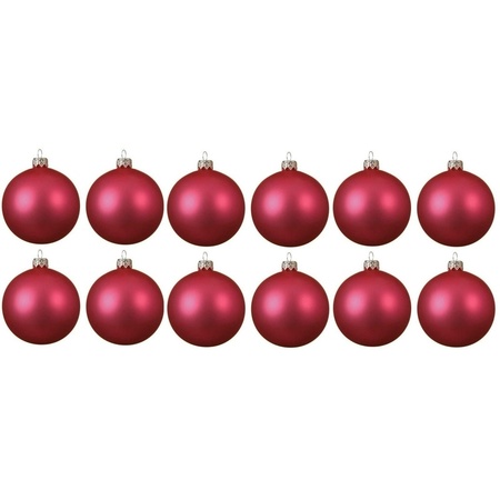 12x Fuchsia roze glazen kerstballen 10 cm mat