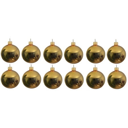 12x Gouden glazen kerstballen 10 cm glans