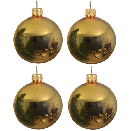 12x Gouden glazen kerstballen 10 cm glans