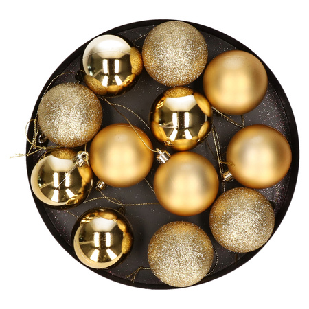 12x Gouden kerstballen 6 cm kunststof mat/glans