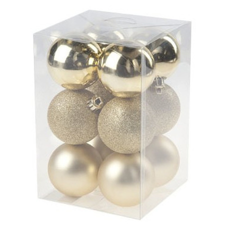 24x Christmas baubles mix gold and orange 6 cm plastic matte/shiny/glitter