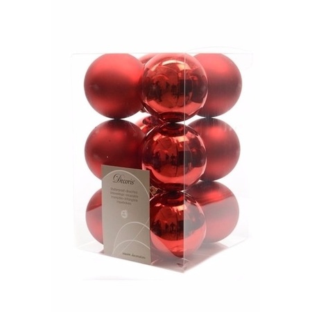 Kerstversiering kunststof kerstballen mix rood/camel bruin 4-6-8 cm pakket van 68x stuks