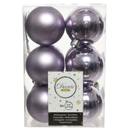 12x Lila paarse kerstballen 6 cm kunststof mat/glans