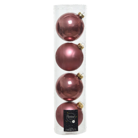 12x Old/dusty pink glass Christmas baubles 10 cm shiny and matte
