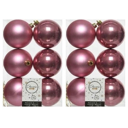 12x Old/dusty pink Christmas baubles 8 cm plastic matte/shiny