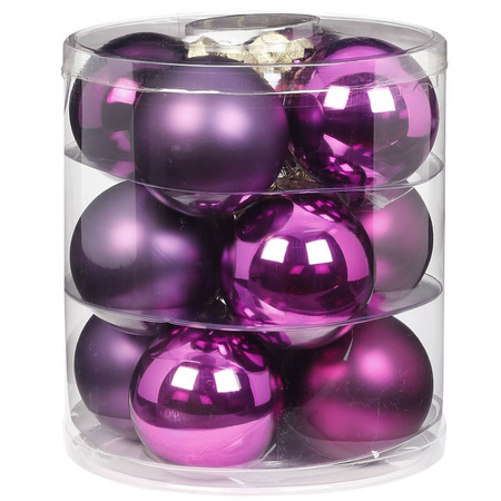 Kerstversiering glazen kerstballen paars 6-8-10 cm pakket van 38x stuks