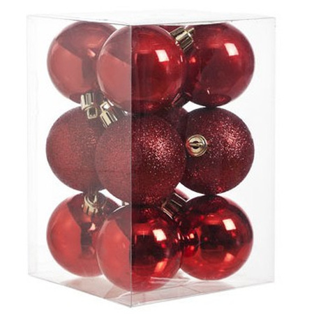 24x stuks kunststof kerstballen mix van donkergroen en rood 6 cm