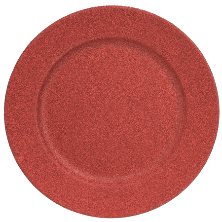 12x Ronde kerstdiner/diner onderborden rood met glitters 33 cm