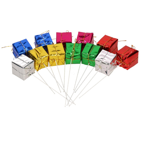 12x Picks with colored giftboxes 4 cm