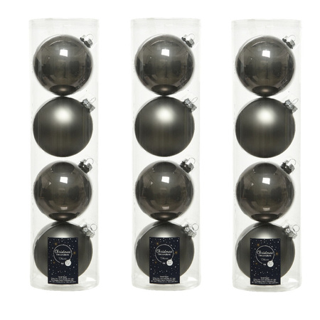 12x stuks glazen kerstballen antraciet (warm grey) 10 cm mat/glans