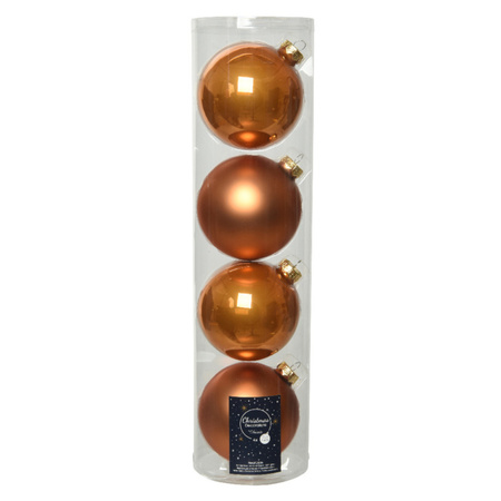 12x Glass christmas baubles cognac brown (amber) 10 cm matt/shiny