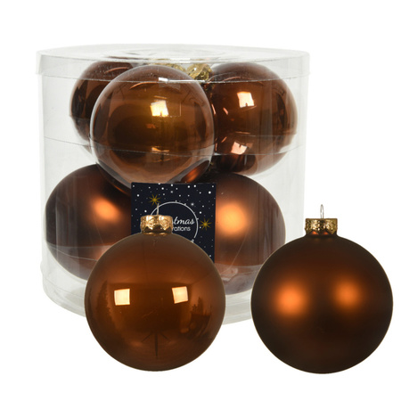 12x stuks glazen kerstballen kaneel bruin 10 cm mat/glans